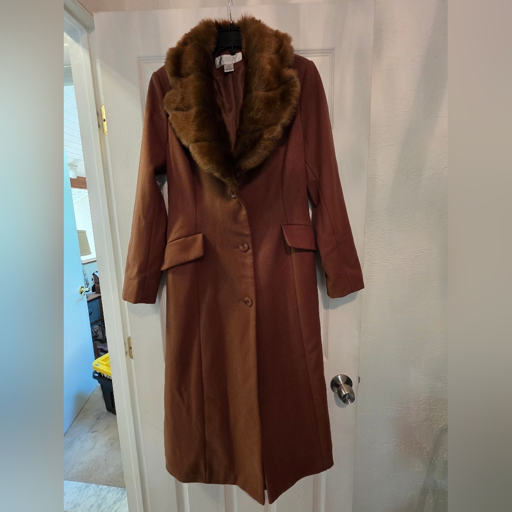 Y2zk Komitor Faux Fur/Wool Trench COAT